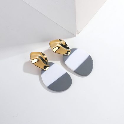Geometric Grey Abstract Polymer Clay Earrings
