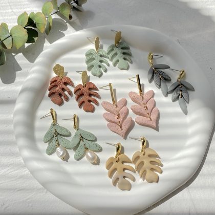 Textured Leaf/Heart Polymer Clay Earrings