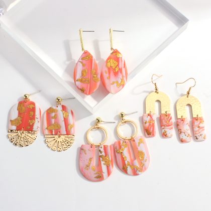 Metal Pink Polymer Clay Drop Earrings